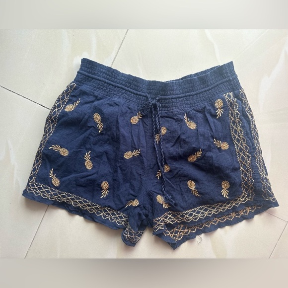 J.Crew Navy Blue Pineapple Embroidered Women's Shorts size Small elastic waist - Picture 13 of 15